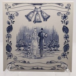 HTF Vintage 6 inch Delft Blue Wedding Tile NOT personalized